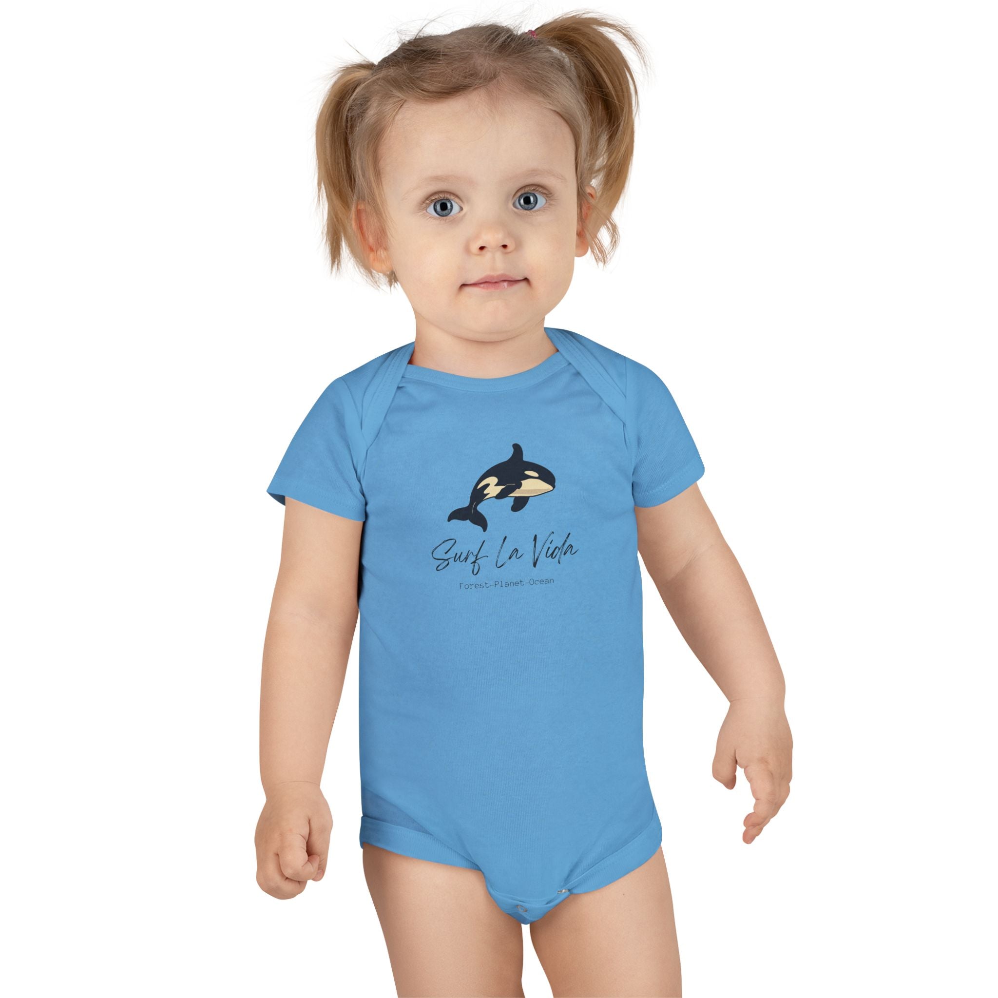 Orca 'Surf La Vida' Baby Onesie — Cute Whale Graphic Infant Bodysuit