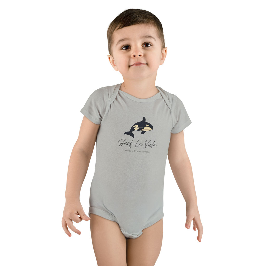 Orca 'Surf La Vida' Baby Onesie — Cute Whale Graphic Infant Bodysuit