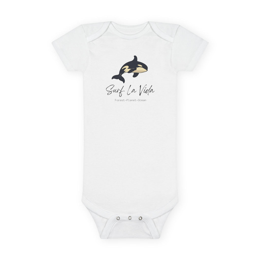 Orca 'Surf La Vida' Baby Onesie — Cute Whale Graphic Infant Bodysuit