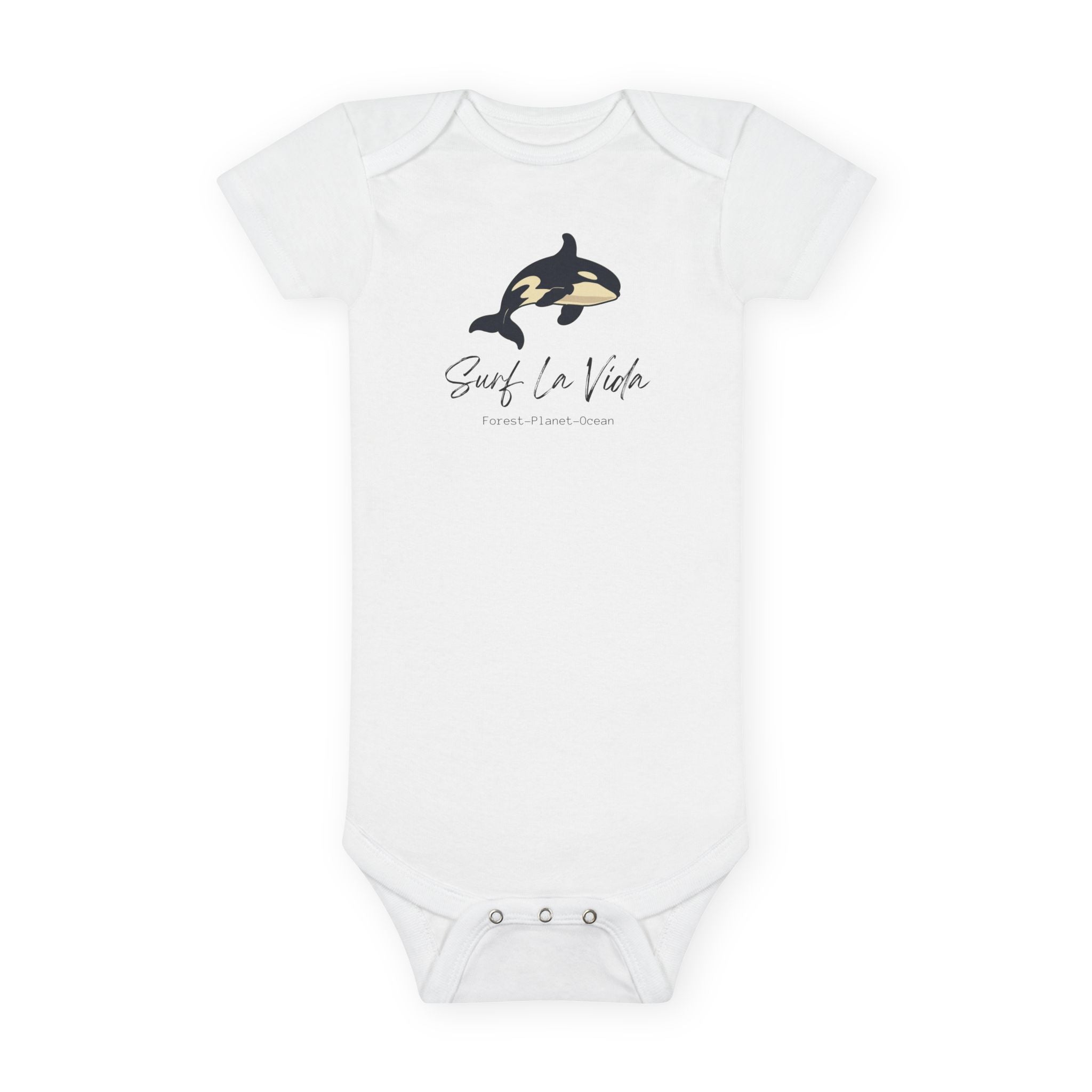 Orca 'Surf La Vida' Baby Onesie — Cute Whale Graphic Infant Bodysuit