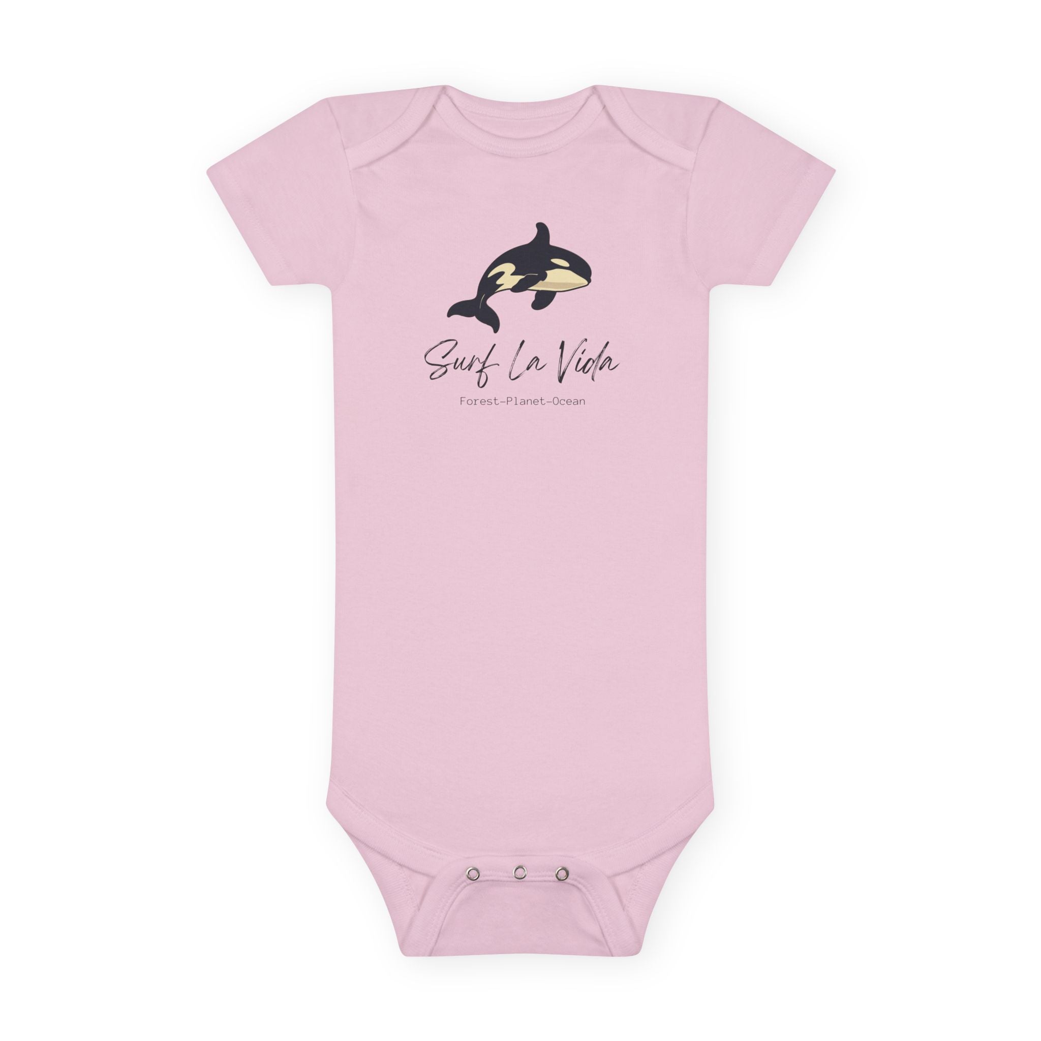 Orca 'Surf La Vida' Baby Onesie — Cute Whale Graphic Infant Bodysuit