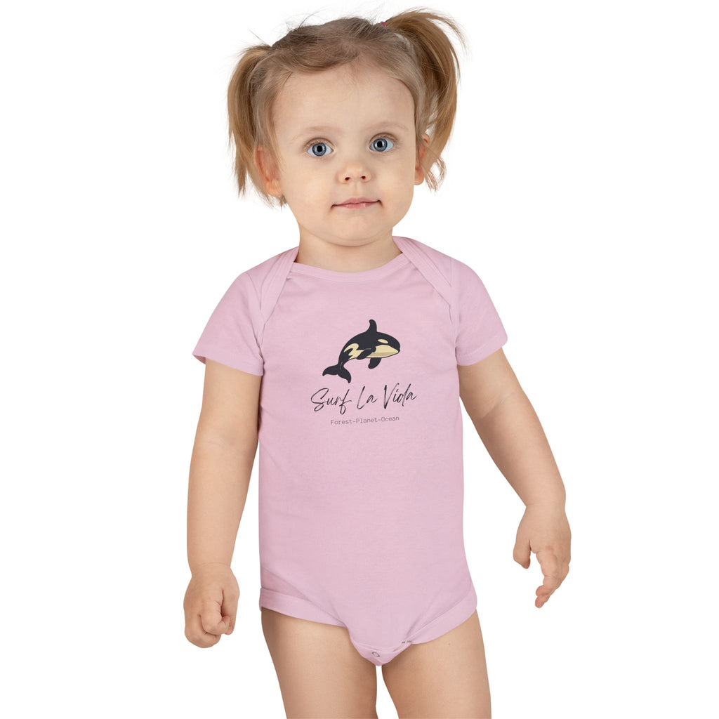 Orca 'Surf La Vida' Baby Onesie — Cute Whale Graphic Infant Bodysuit