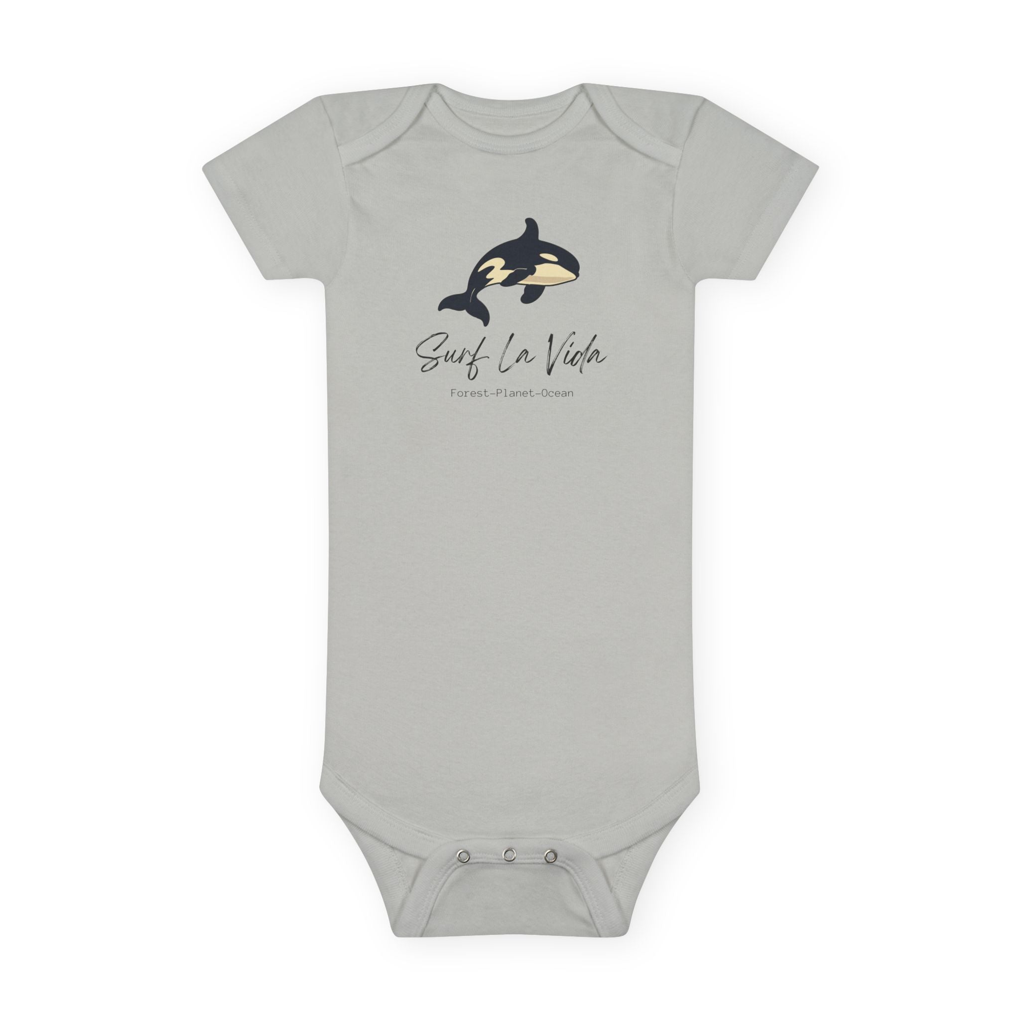 Orca 'Surf La Vida' Baby Onesie — Cute Whale Graphic Infant Bodysuit