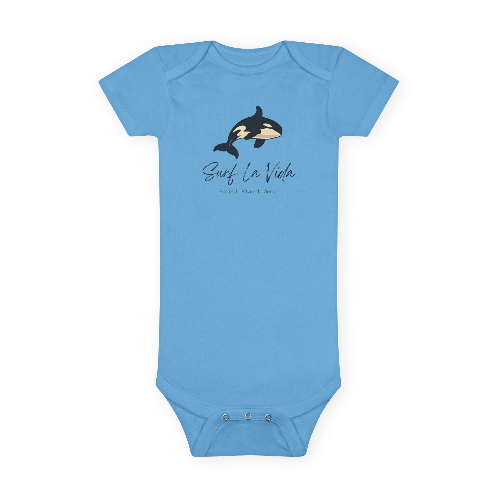 Orca 'Surf La Vida' Baby Onesie — Cute Whale Graphic Infant Bodysuit