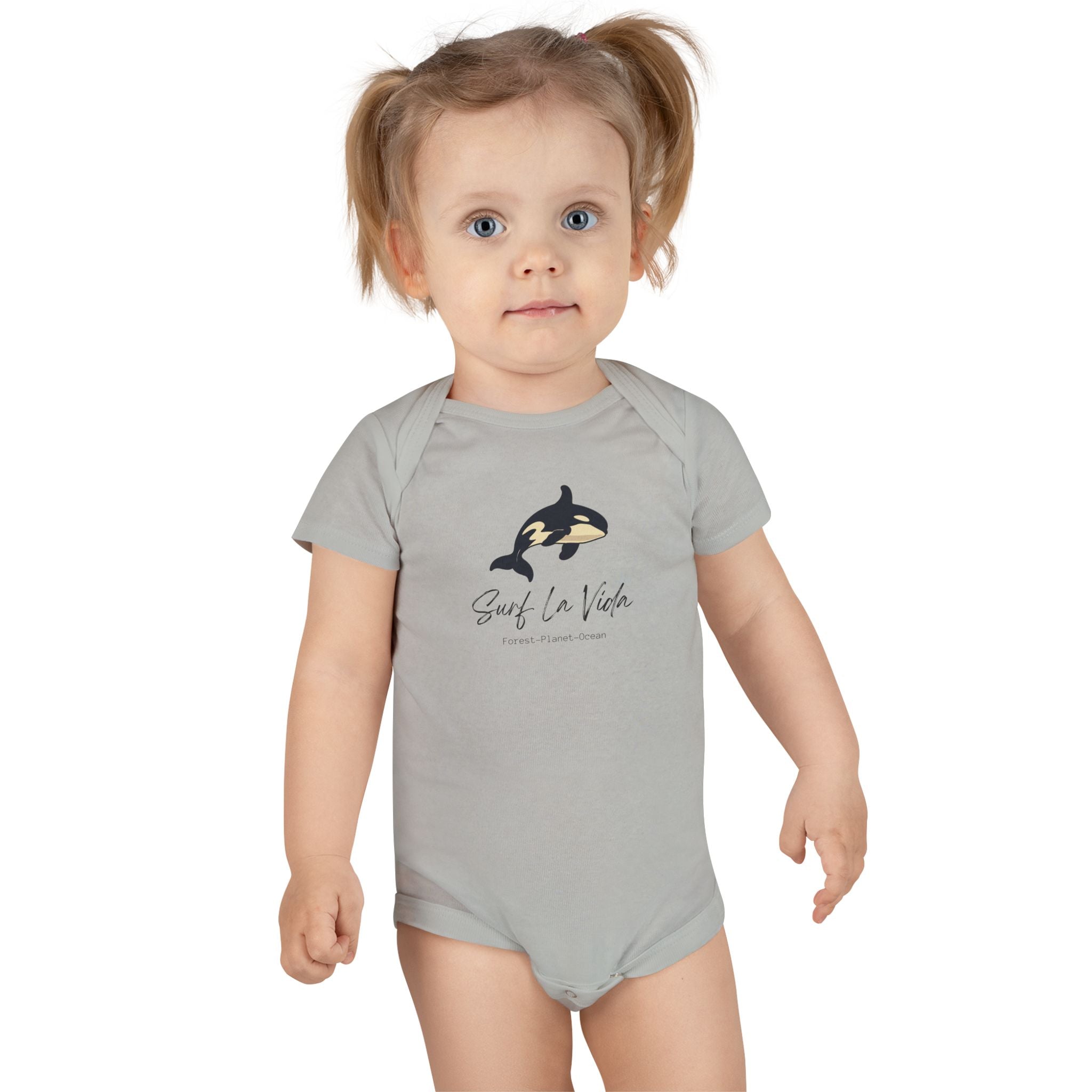 Orca 'Surf La Vida' Baby Onesie — Cute Whale Graphic Infant Bodysuit