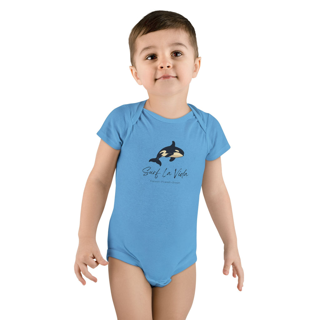 Orca 'Surf La Vida' Baby Onesie — Cute Whale Graphic Infant Bodysuit