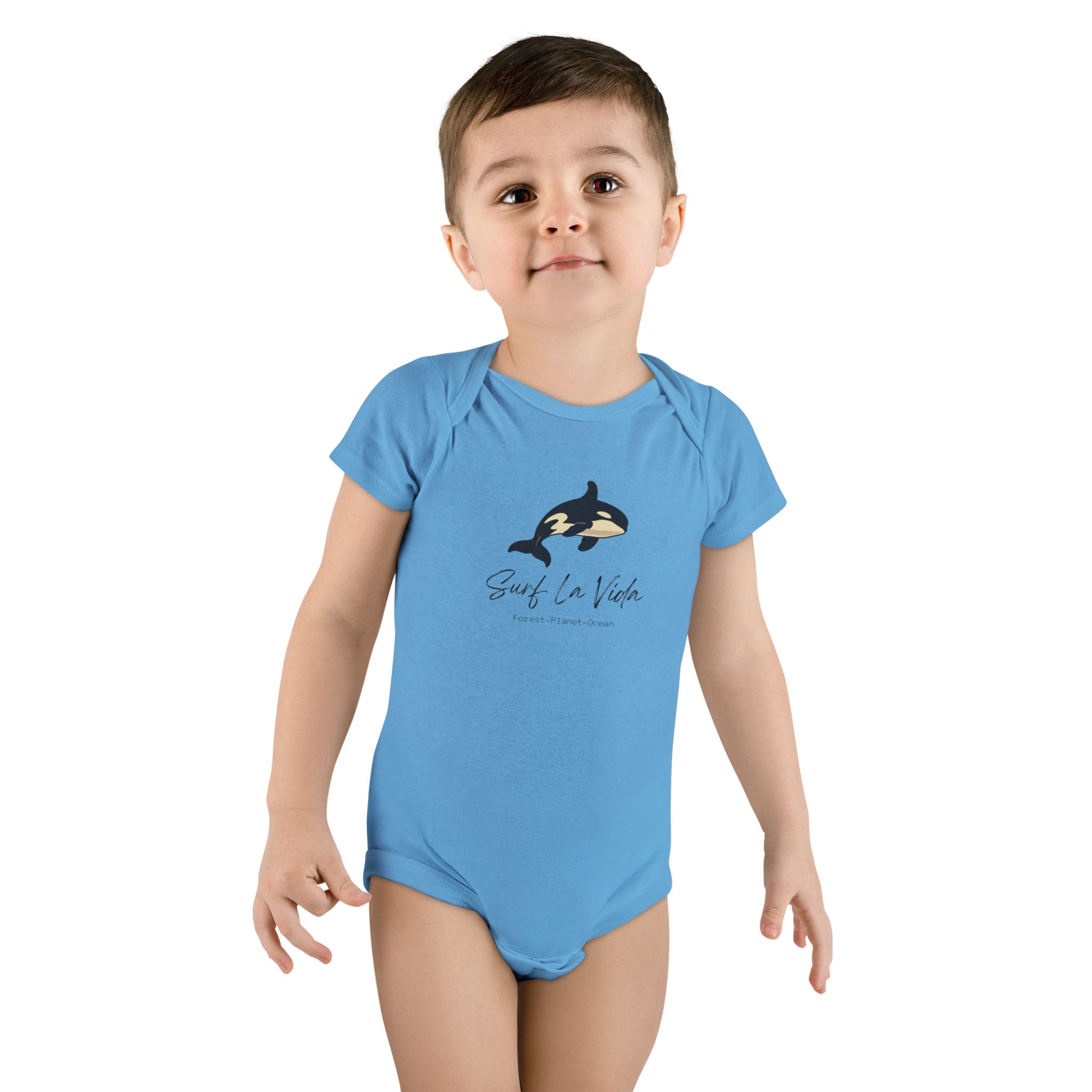Orca 'Surf La Vida' Baby Onesie — Cute Whale Graphic Infant Bodysuit