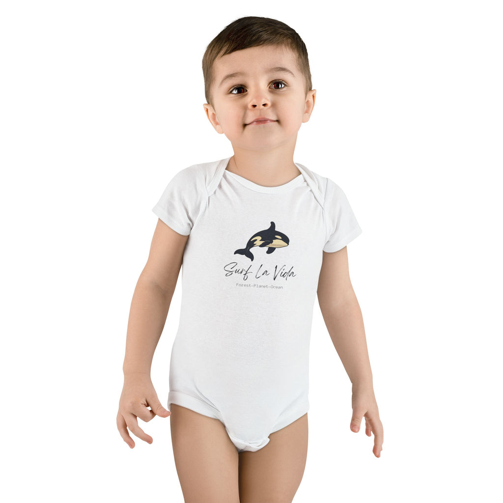 Orca 'Surf La Vida' Baby Onesie — Cute Whale Graphic Infant Bodysuit