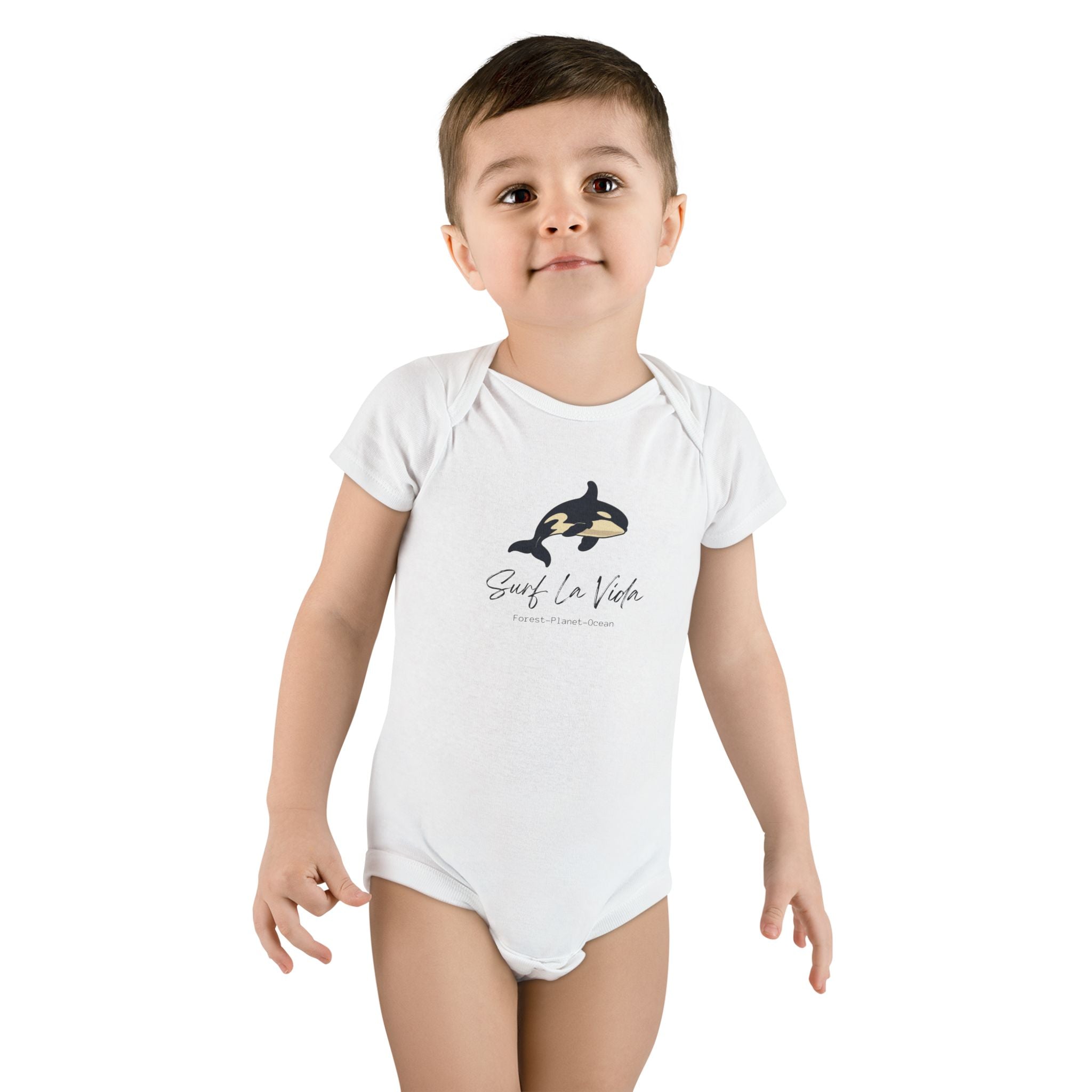 Orca 'Surf La Vida' Baby Onesie — Cute Whale Graphic Infant Bodysuit